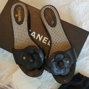 Size 37.5 Chanel camellia slides